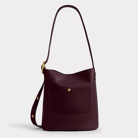 Coach Bleecker Bucket Bag & Pouch in Brass/Merlot Natural Grain Leather NWT - Picture 4 of 16